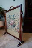 Floral Tapestry Fire Screen in Solid Mahogany – United Kingdom, Edwardian Era