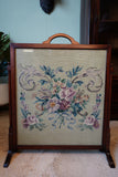Floral Tapestry Fire Screen in Solid Mahogany – United Kingdom, Edwardian Era
