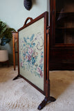 Floral Tapestry Fire Screen in Solid Mahogany – United Kingdom, Edwardian Era