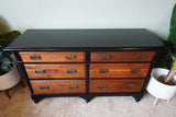 Restyled Traditional Six-Drawer Chest in Walnut and Black – United Kingdom, Early/Mid 20th Century