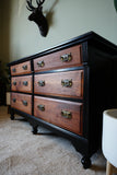 Restyled Traditional Six-Drawer Chest in Walnut and Black – United Kingdom, Early/Mid 20th Century