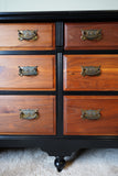 Restyled Traditional Six-Drawer Chest in Walnut and Black – United Kingdom, Early/Mid 20th Century