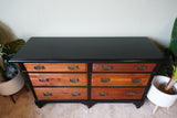 Restyled Traditional Six-Drawer Chest in Walnut and Black – United Kingdom, Early/Mid 20th Century