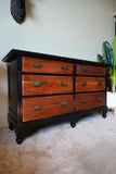 Restyled Traditional Six-Drawer Chest in Walnut and Black – United Kingdom, Early/Mid 20th Century
