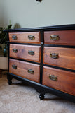Restyled Traditional Six-Drawer Chest in Walnut and Black – United Kingdom, Early/Mid 20th Century