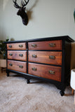 Restyled Traditional Six-Drawer Chest in Walnut and Black – United Kingdom, Early/Mid 20th Century