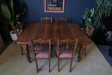 Victorian Wind Out Mahogany Dining Table and 6 Chairs with Floral & Sea Shell Carved Detail