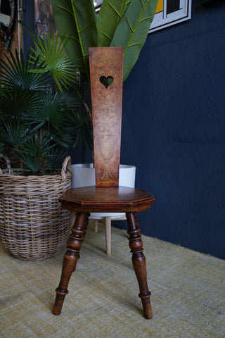 Vintage Beech and Oak Heart-Back Chair