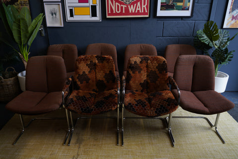 Set of 8 Pieff eleganza Chrome Dining Chairs – 1970s British Modern Design (For Reupholstery)