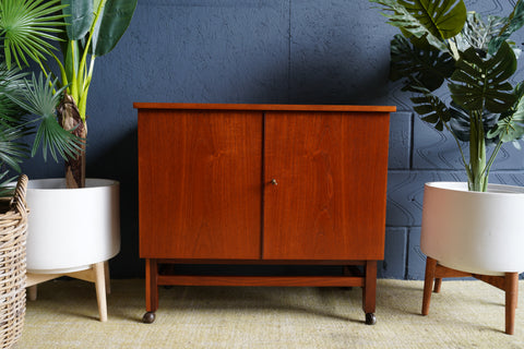 Mid-Century Teak Drinks Cabinet on Castors