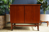 Mid-Century Teak Drinks Cabinet on Castors
