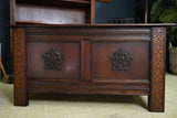 Vintage Reproduction Solid Oak Coffer Trunk Blanket Box Tudor Rose Motif