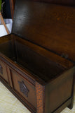 Vintage Reproduction Solid Oak Coffer Trunk Blanket Box Tudor Rose Motif