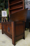 Vintage Reproduction Solid Oak Coffer Trunk Blanket Box Tudor Rose Motif