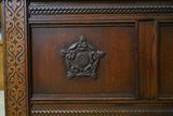 Vintage Reproduction Solid Oak Coffer Trunk Blanket Box Tudor Rose Motif