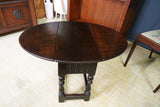 Jacobean style folding Drop Leaf Side/End Table Dark Solid Oak c.1930s