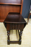 Jacobean style folding Drop Leaf Side/End Table Dark Solid Oak c.1930s