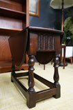 Jacobean style folding Drop Leaf Side/End Table Dark Solid Oak c.1930s