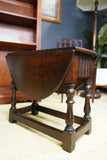 Jacobean style folding Drop Leaf Side/End Table Dark Solid Oak c.1930s