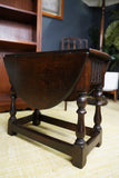 Jacobean style folding Drop Leaf Side/End Table Dark Solid Oak c.1930s