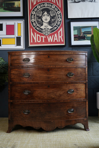Bow Front Walnut Georgian Chest of Drawers — Timeless 18th Century Elegance