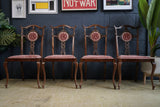Set of 4 Victorian Walnut Dining Chairs — Hand-Carved Elegance with Light Salmon Upholstery