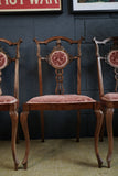 Set of 4 Victorian Walnut Dining Chairs — Hand-Carved Elegance with Light Salmon Upholstery