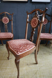 Set of 4 Victorian Walnut Dining Chairs — Hand-Carved Elegance with Light Salmon Upholstery
