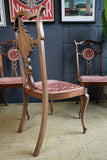 Set of 4 Victorian Walnut Dining Chairs — Hand-Carved Elegance with Light Salmon Upholstery