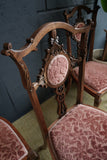 Set of 4 Victorian Walnut Dining Chairs — Hand-Carved Elegance with Light Salmon Upholstery