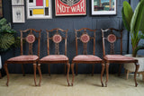 Set of 4 Victorian Walnut Dining Chairs — Hand-Carved Elegance with Light Salmon Upholstery