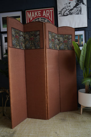 Victorian Folding Room Divider with Floral Tapestry Panels — Antique English Elegance