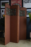 Victorian Folding Room Divider with Floral Tapestry Panels — Antique English Elegance