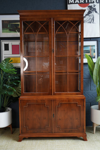 20th Century Yew Wood Bookcase — Classic English Elegance