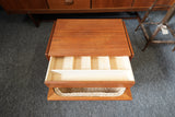 BR Danmark Teak Sewing Table with Woven Basket – Denmark, Mid-20th Century