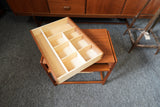 BR Danmark Teak Sewing Table with Woven Basket – Denmark, Mid-20th Century