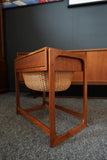 BR Danmark Teak Sewing Table with Woven Basket – Denmark, Mid-20th Century