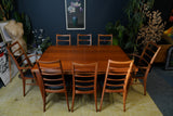 Mid-Century Danish Teak Extending Dining Table & 8 Ladder-Back Chairs