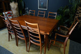 Mid-Century Danish Teak Extending Dining Table & 8 Ladder-Back Chairs