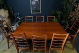 Mid-Century Danish Teak Extending Dining Table & 8 Ladder-Back Chairs