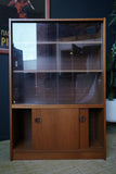 Mid Century 1960s Display China Cabinet with Glass Sliding Doors and Bottom Cupboard