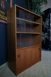 Mid Century 1960s Display China Cabinet with Glass Sliding Doors and Bottom Cupboard