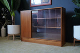 Mid Century 1960s Display China Cabinet with Glass Sliding Doors and Side Cupboard