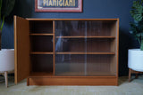 Mid Century 1960s Display China Cabinet with Glass Sliding Doors and Side Cupboard