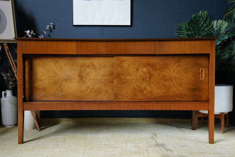 Mid-Century Convex Curved Free-standing Sideboard with Walnut Veneer
