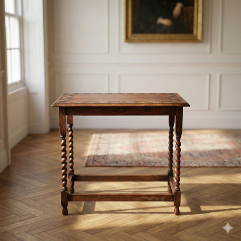 Arts & Crafts Jacobean Revival Side Table in Fumed Oak – England, c.1910