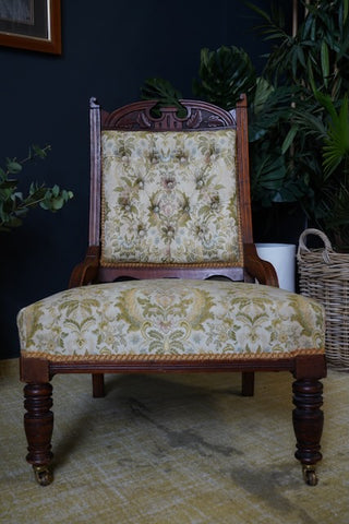 Late Victorian Edwardian Arts & Crafts Occasional Parlour Chair Green Floral 