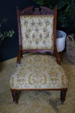 Late Victorian Edwardian Arts & Crafts Occasional Parlour Chair Green Floral 
