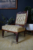 Late Victorian Edwardian Arts & Crafts Occasional Parlour Chair Green Floral 