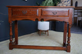 Antique Georgian Style Oak Two Drawer Dresser Hallway Table